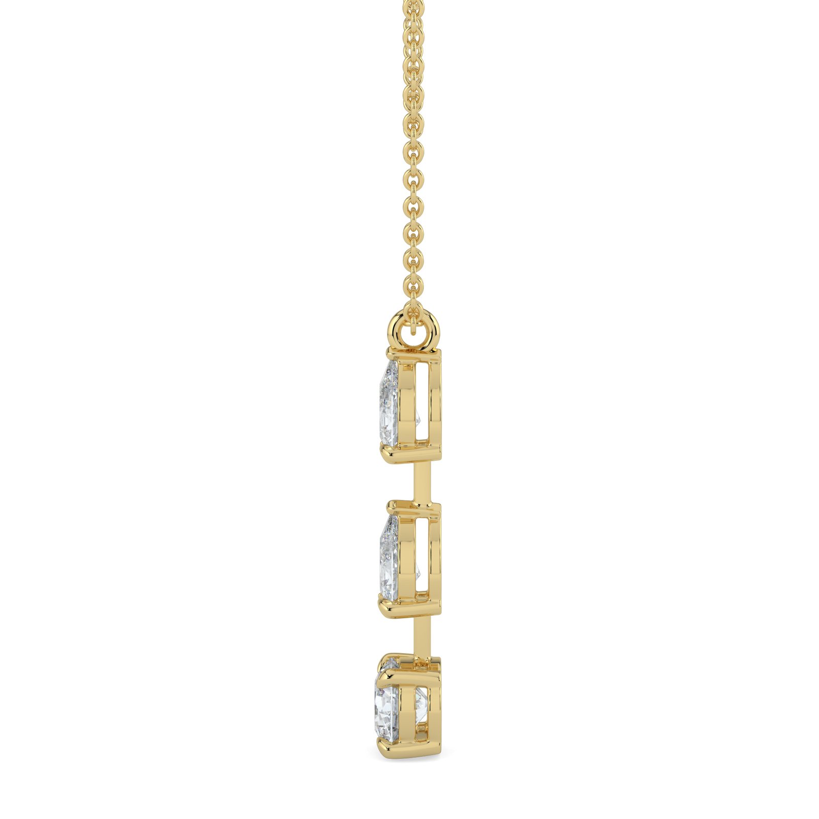 Three Stone Drop Diamond Necklace in 18K Gold - One Carat Jewelry
