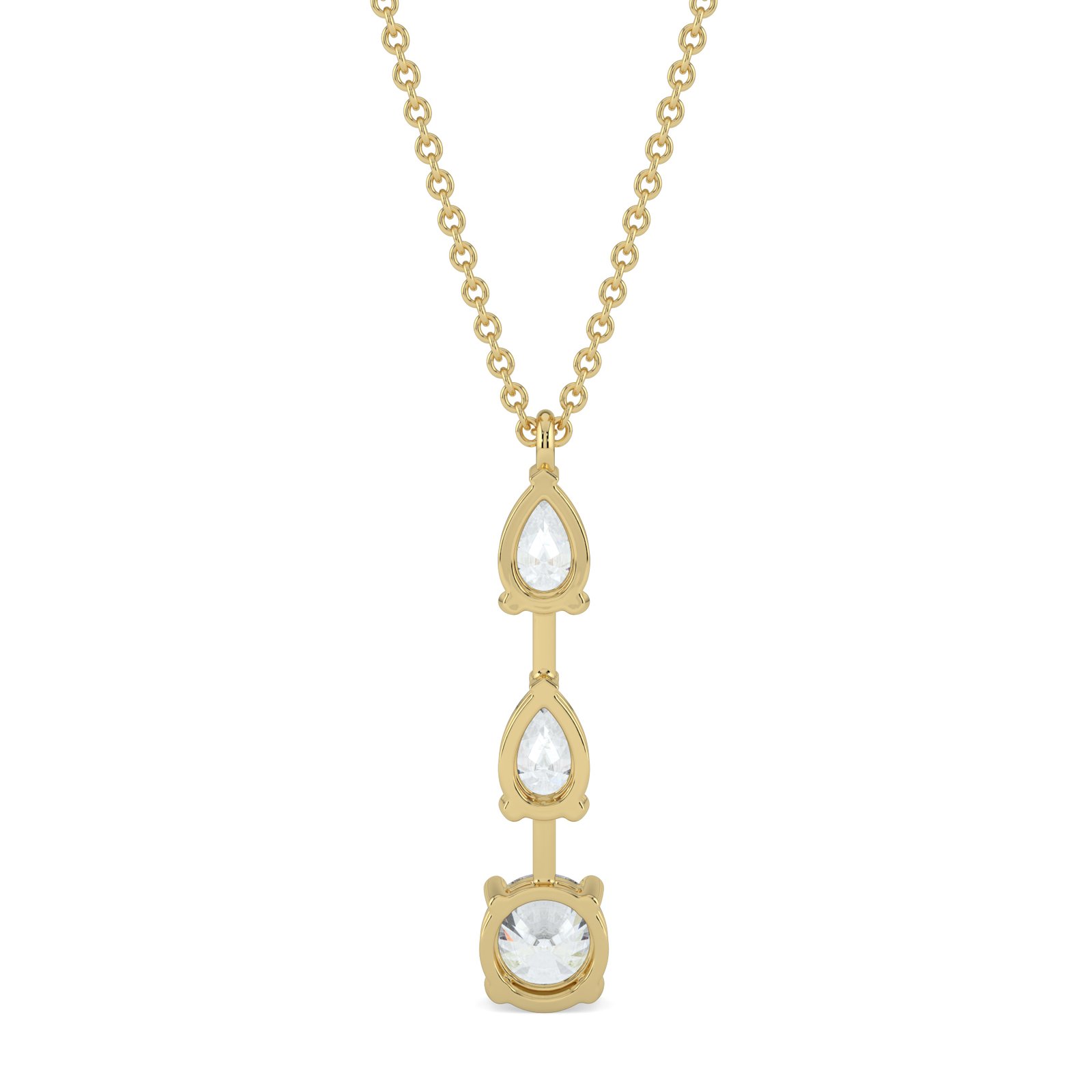 Three Stone Drop Diamond Necklace in 18K Gold - One Carat Jewelry