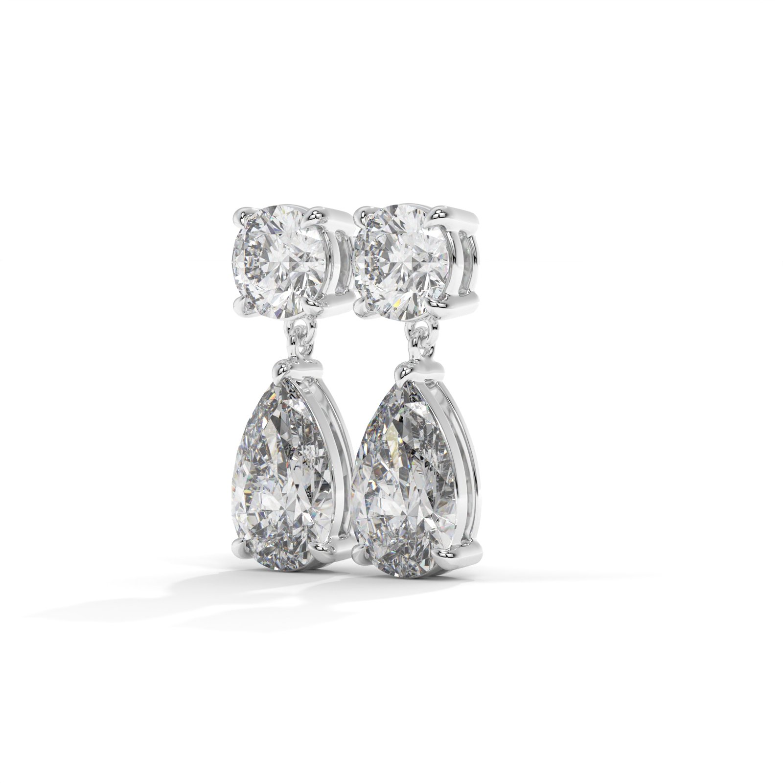 White Gold Round & Pear-Cut Diamond Drop Earrings - One Carat Jewelry