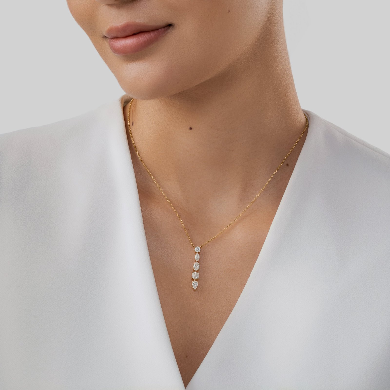 Five Stone Cascade Diamond Necklace in 18k Gold - Image 5