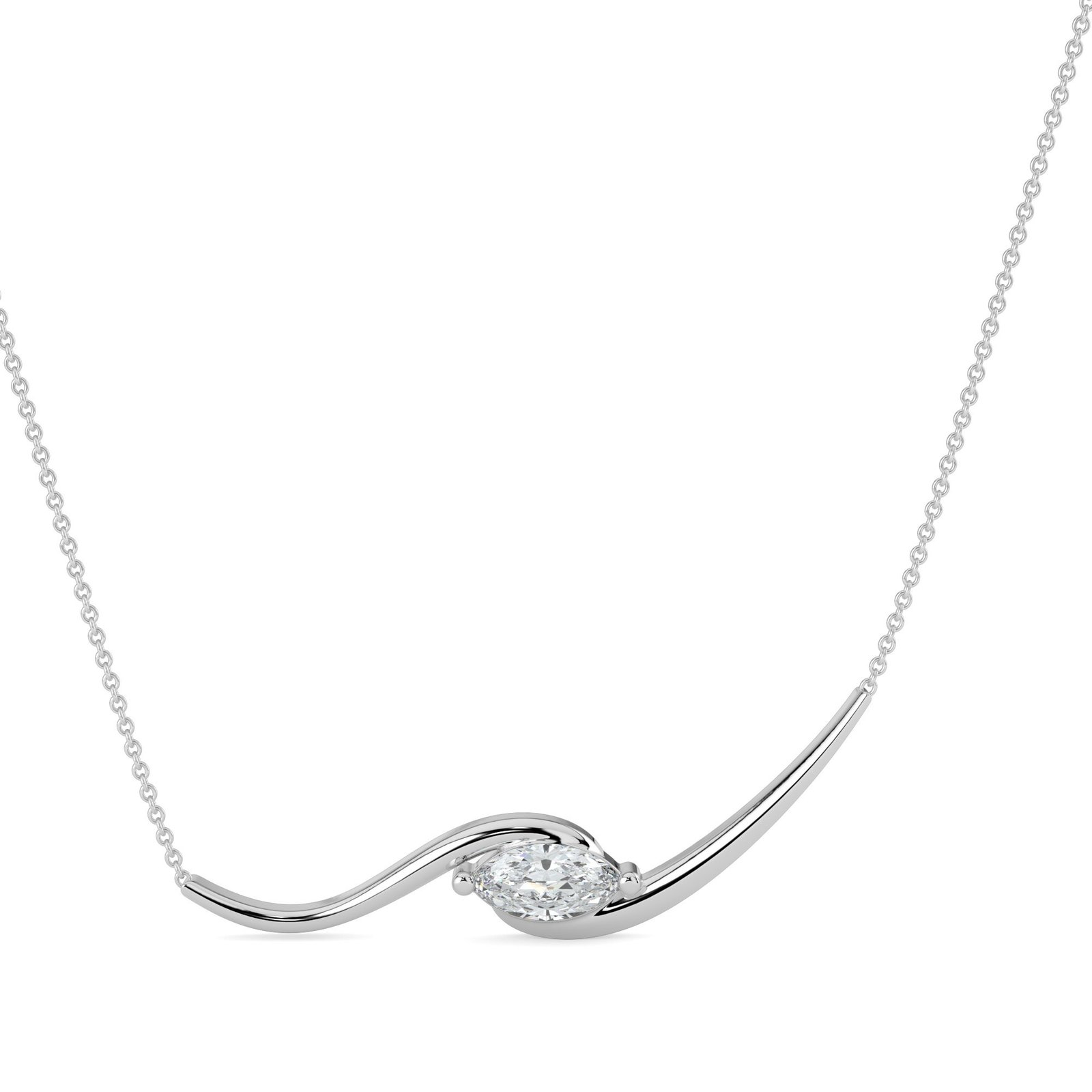 18K Gold Marquise Diamond Wave Necklace