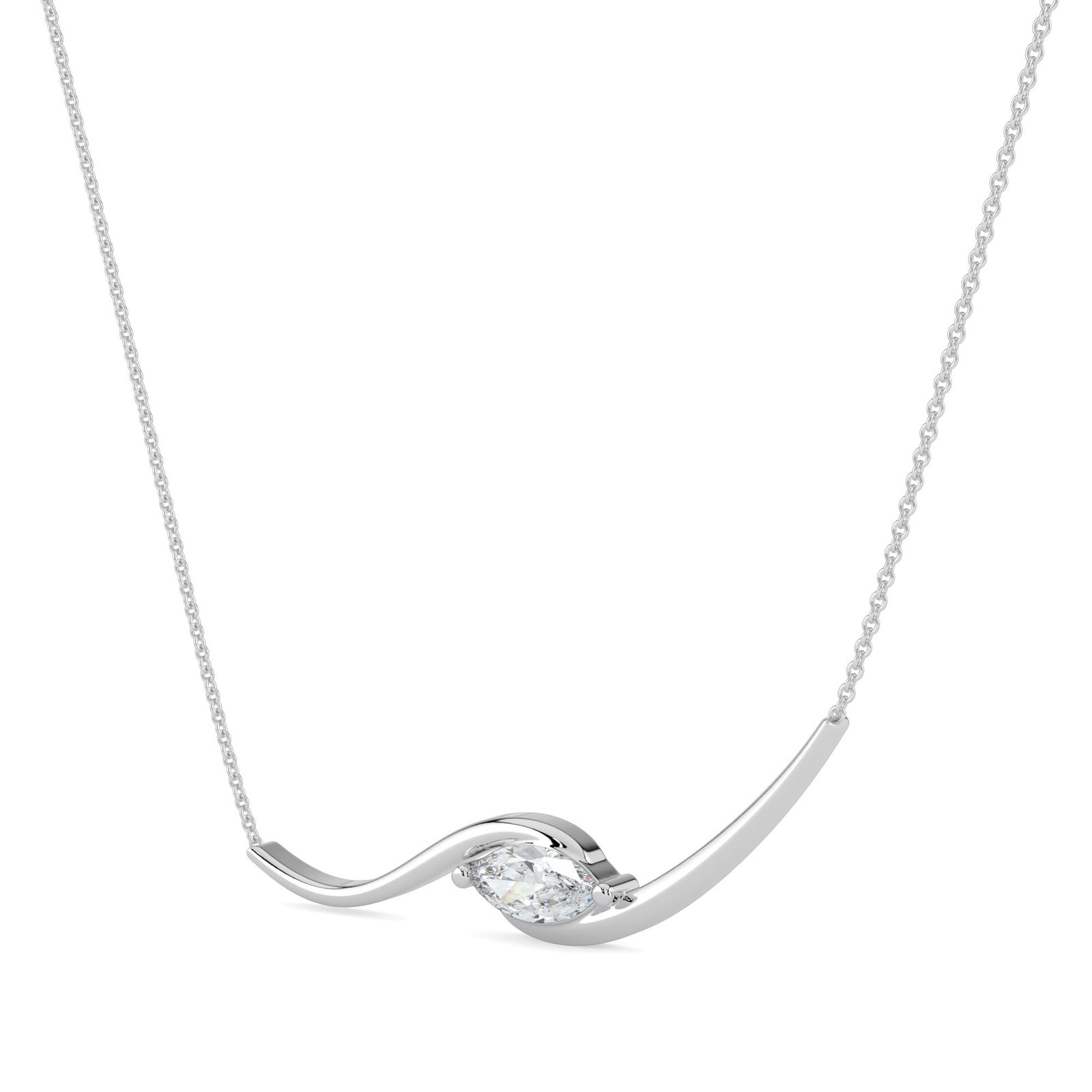 18K Gold Marquise Diamond Wave Necklace - Image 2