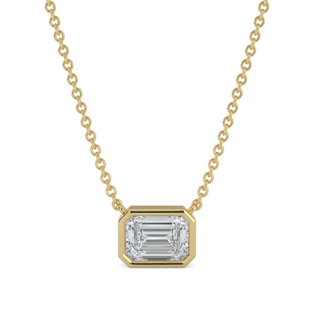 18K Gold Emerald-Cut Diamond Bezel Pendant Necklace - One Carat Jewelry