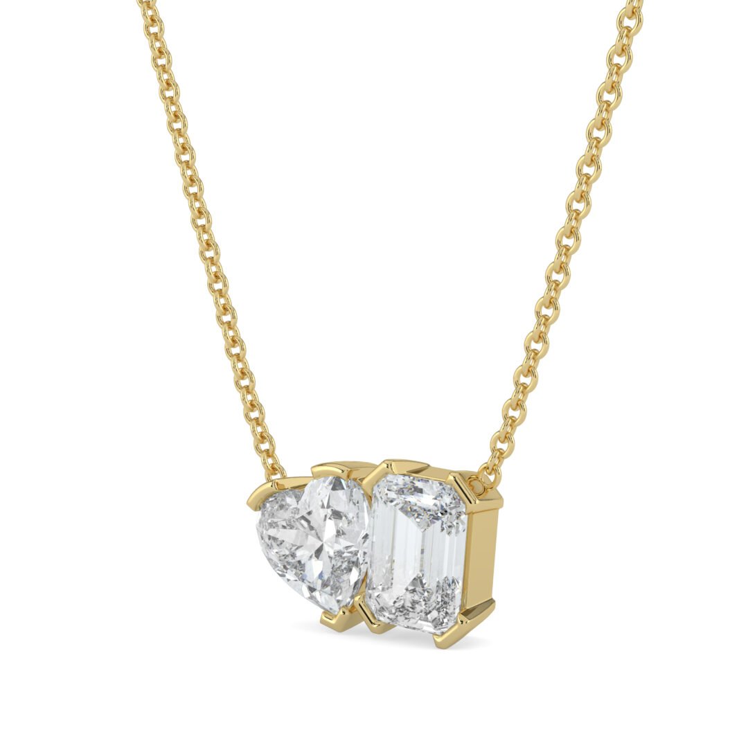18K Gold Heart & Emerald-Cut Diamond Duo Pendant Necklace - One Carat Jewelry