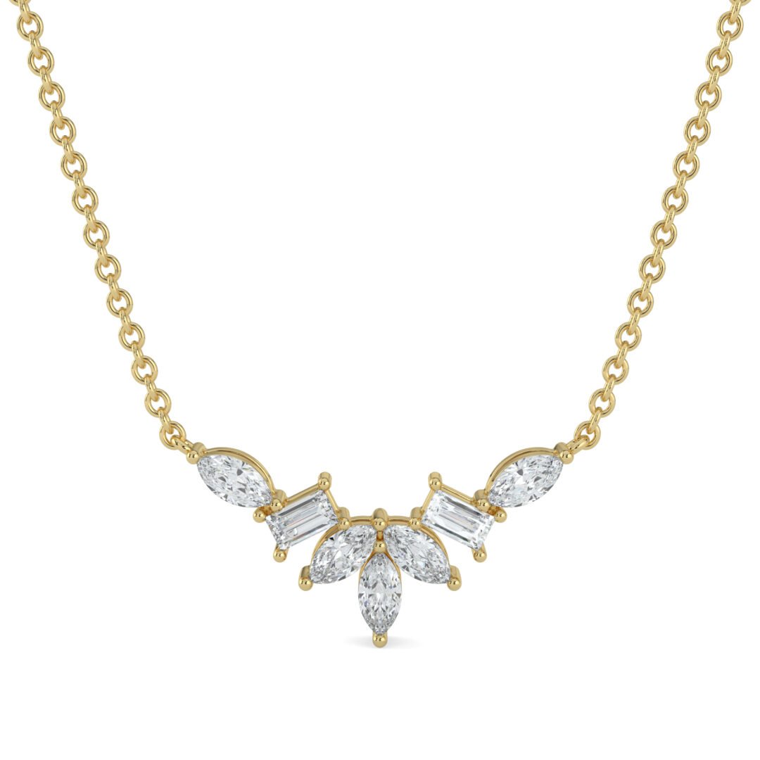 18K Gold Marquise & Baguette Diamond Necklace - One Carat Jewelry