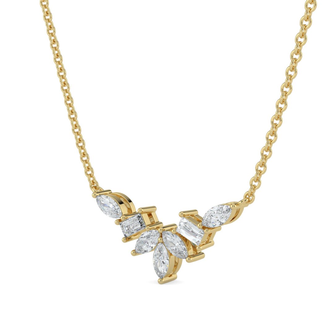18K Gold Marquise & Baguette Diamond Necklace - One Carat Jewelry
