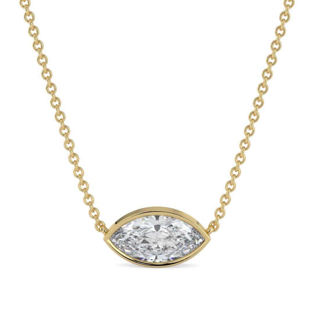 18K Gold Marquise-Cut Diamond Bezel Pendant Necklace - One Carat Jewelry
