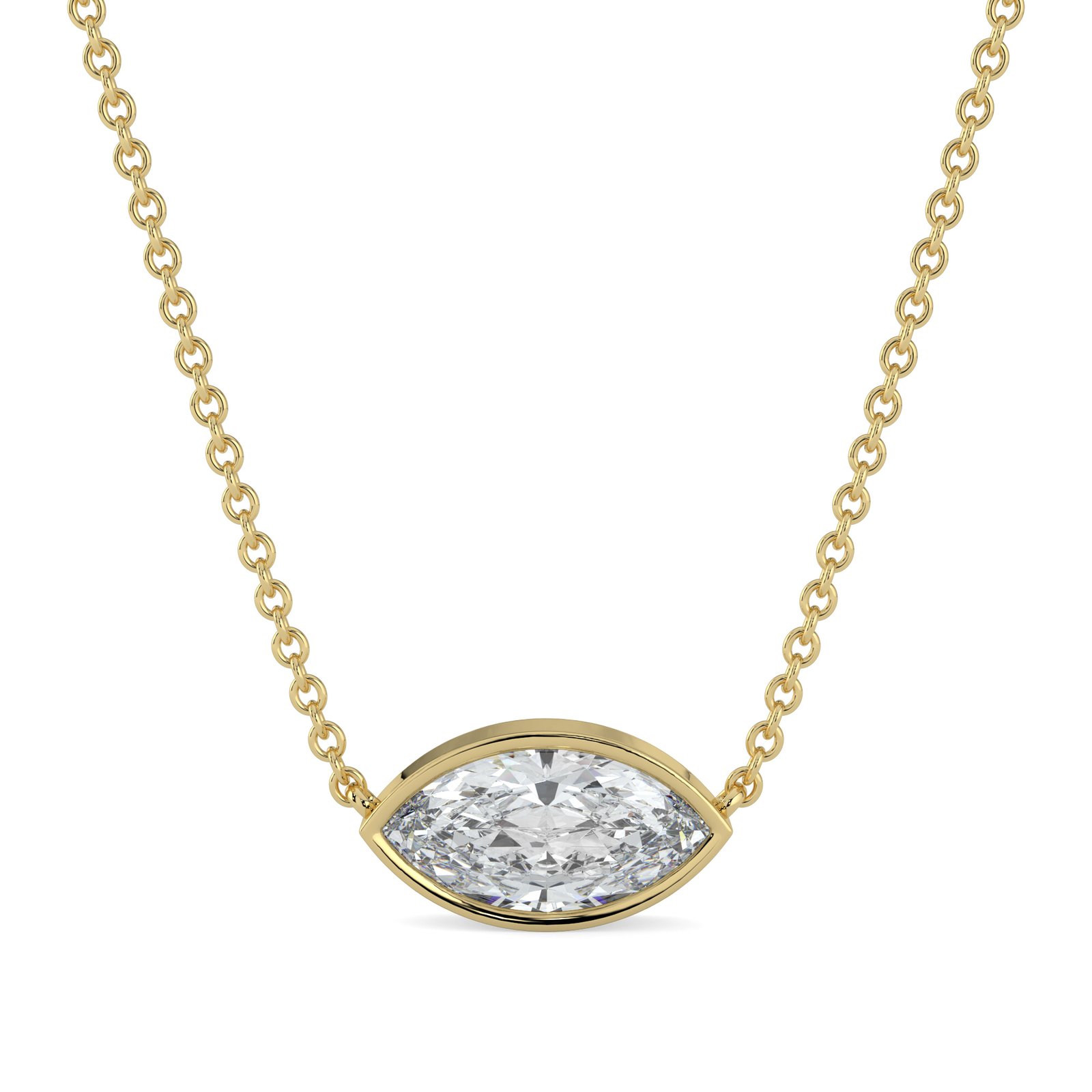 18K Gold Marquise-Cut Diamond Bezel Pendant Necklace - One Carat Jewelry