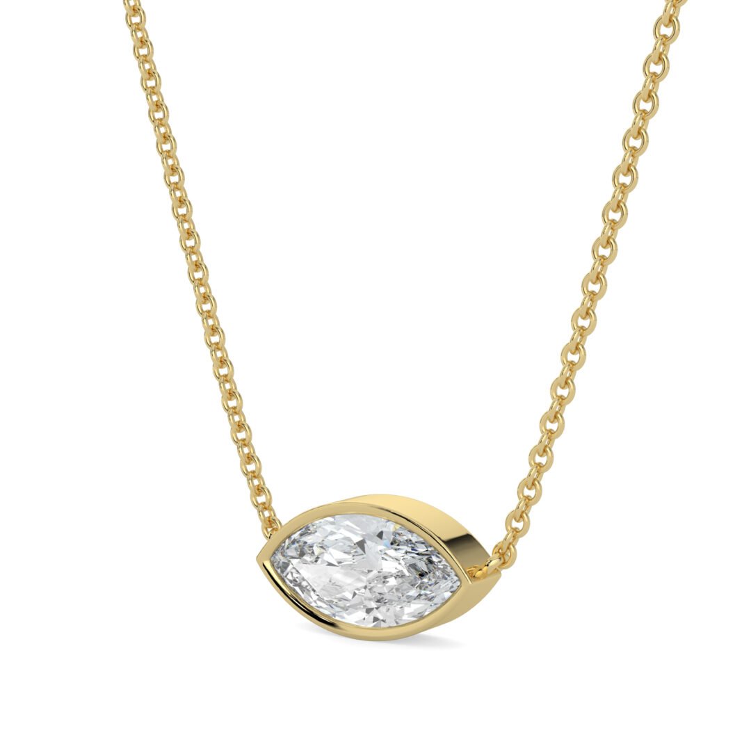 18K Gold Marquise-Cut Diamond Bezel Pendant Necklace - One Carat Jewelry