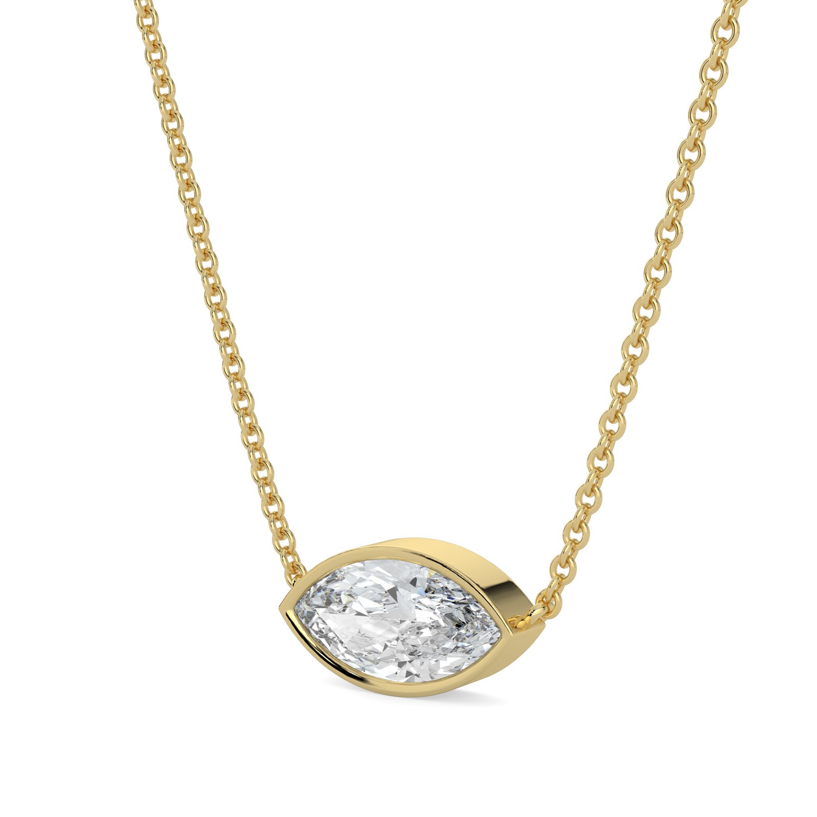 18K Gold Marquise-Cut Diamond Bezel Pendant Necklace - One Carat Jewelry