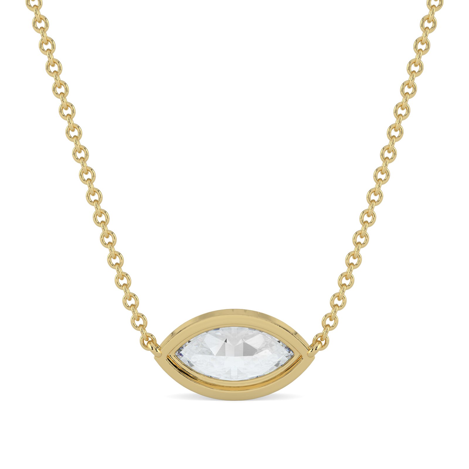 18K Gold Marquise-Cut Diamond Bezel Pendant Necklace - One Carat Jewelry