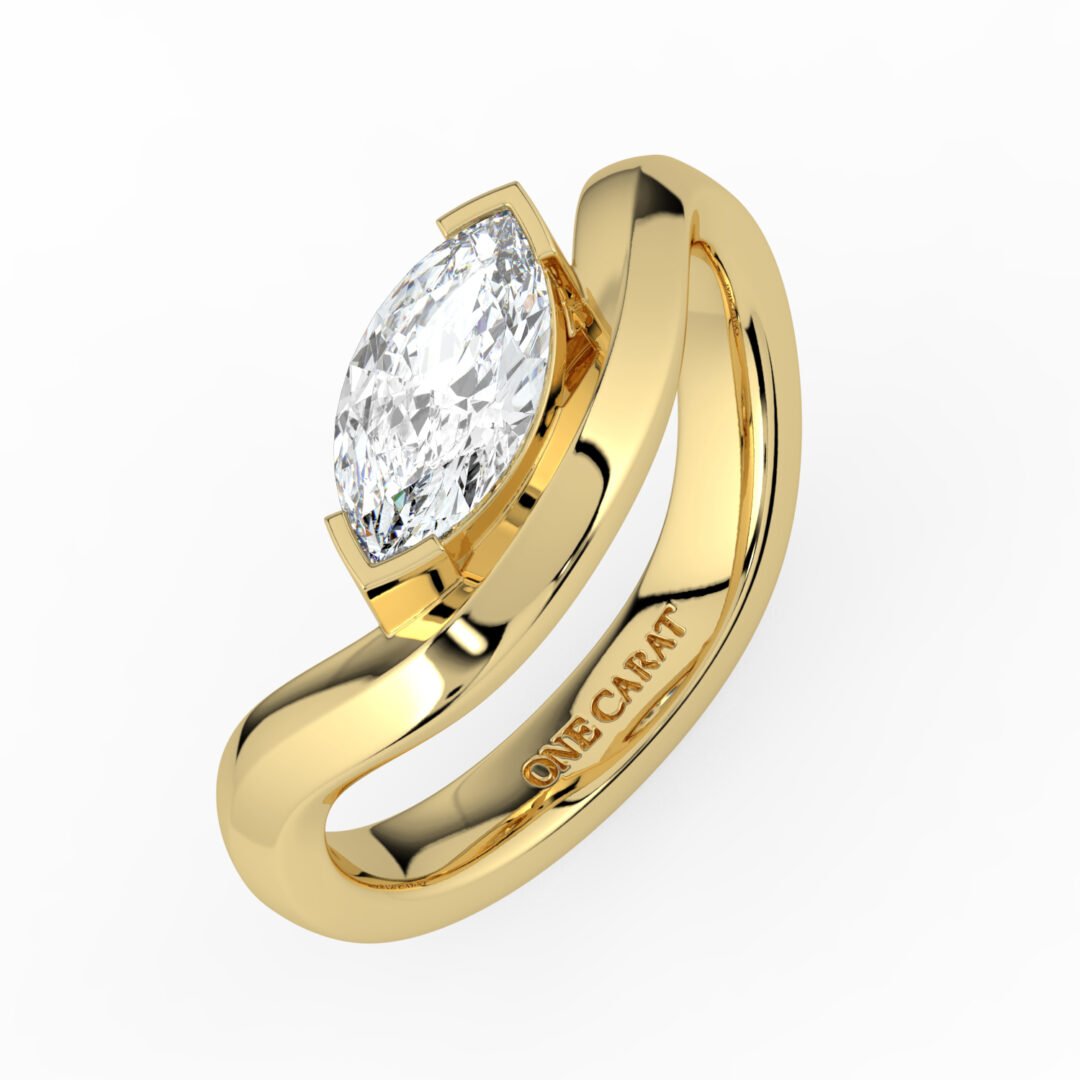 18K Gold Marquise-Cut Diamond Wave Ring - One Carat Jewelry