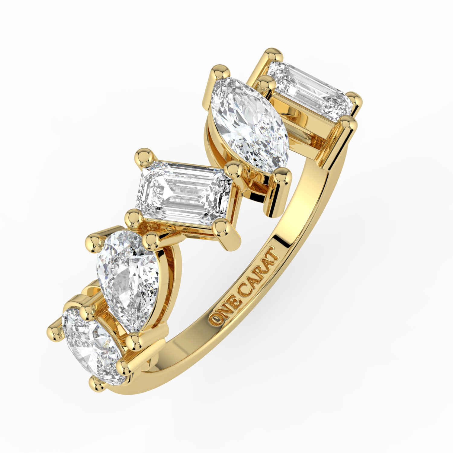 18K Gold Mixed Five-Stone Diamond Band Ring - One Carat Jewelry