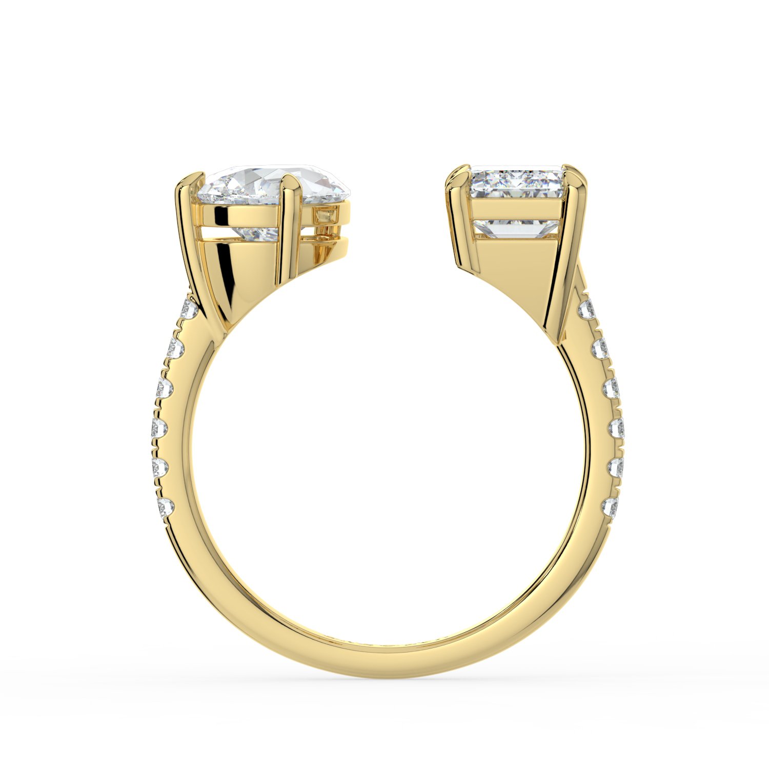 18K Gold Pear & Emerald-Cut Diamond Bypass Ring - One Carat Jewelry