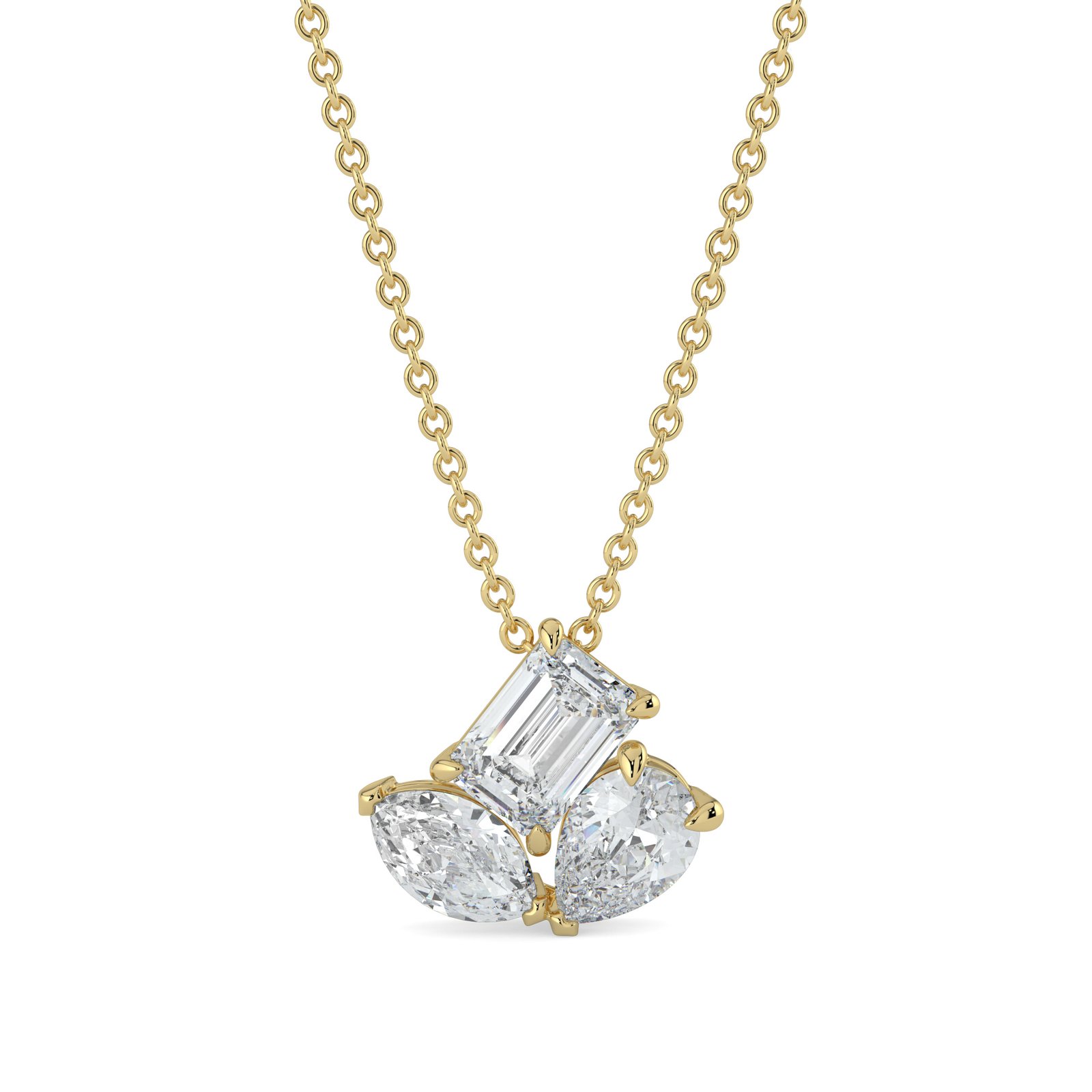 Emerald, Pear & Marquise Trio Cluster Diamond Necklace - One Carat Jewelry