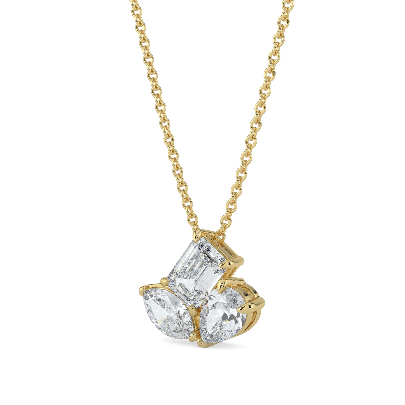 Emerald, Pear & Marquise Trio Cluster Diamond Necklace - One Carat Jewelry