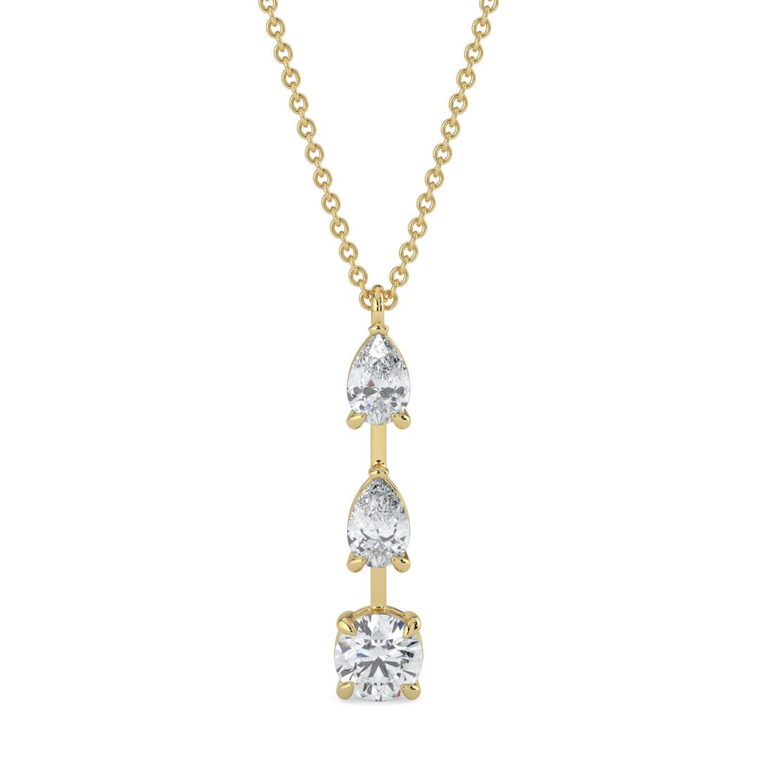 Three Stone Drop Diamond Necklace in 18K Gold - One Carat Jewelry