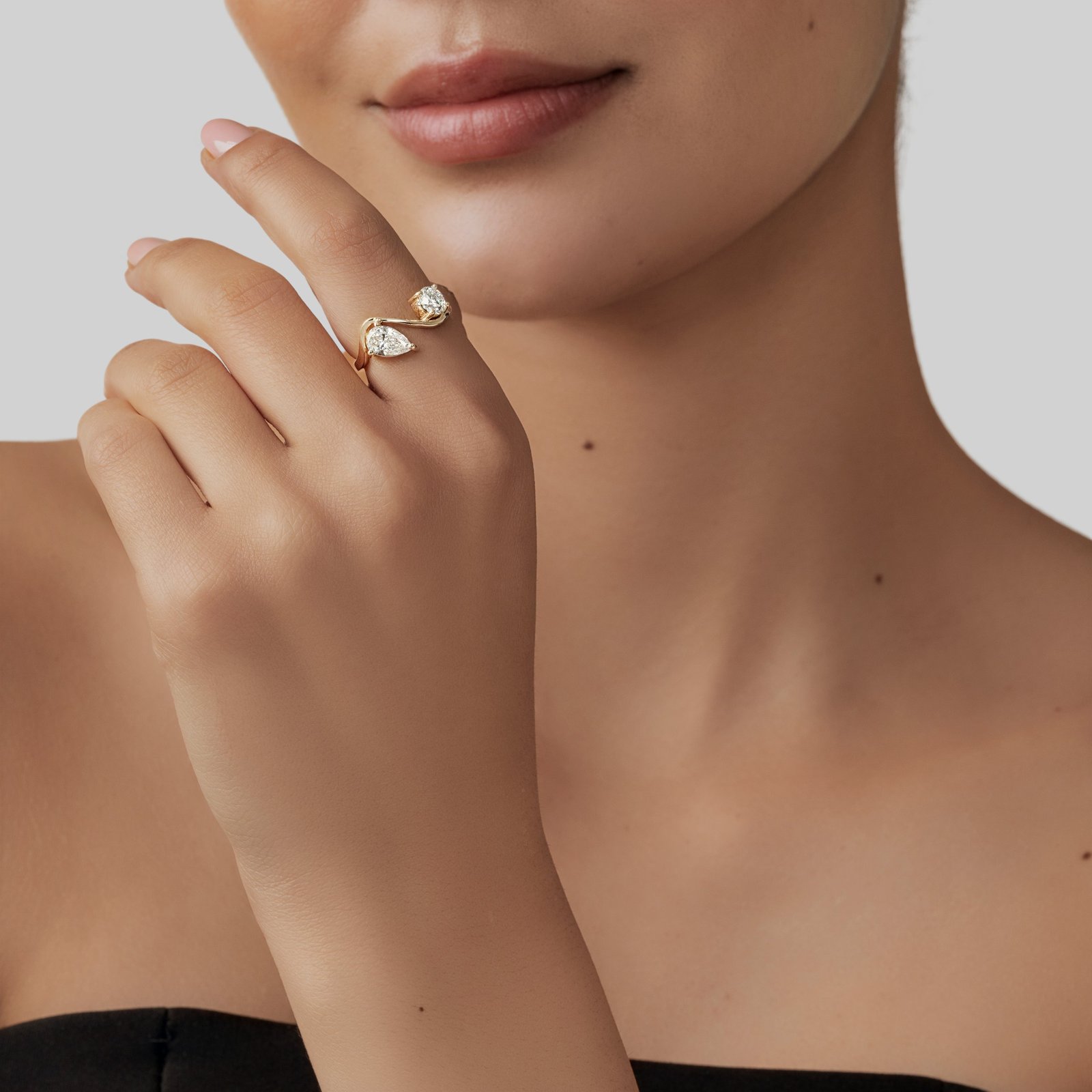 18K Gold Two-Stone Diamond Bypass Ring - Image 5